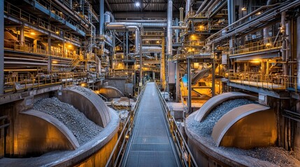 Obraz premium Industrial Factory Interior Metal Pipes Machinery Heavy Industry Manufacturing Plant