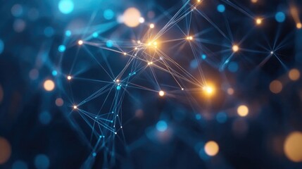 Fototapeta premium Futuristic technology backdrop featuring intricate glowing networks and connections symbolizing business intelligence and global interconnectivity.