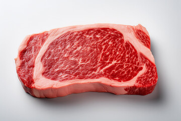 Fototapeta premium slice of raw wagyu with A5 marbling quality on white background