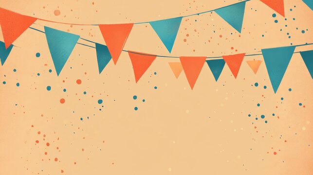 Labor Day celebration template with colorful decorative flags in orange and teal, set against a warm, textured background with playful splashes.