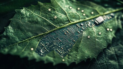 Fine electronic circuits etched onto a leaf’s surface