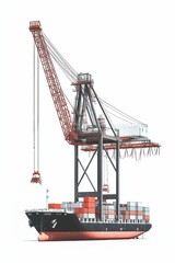 Obraz premium Container ship loaded, gantry crane unloading.