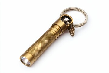 Gold keychain flashlight with attached keys.