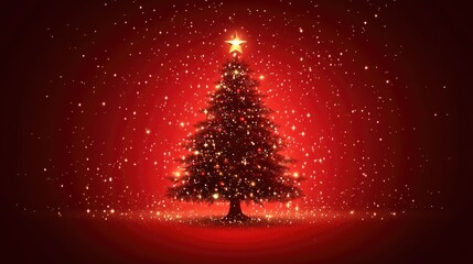 Festive Christmas backdrop with a glowing tree, shimmering bokeh lights, and a rich red background, ideal for personalized holiday greeting cards.