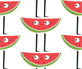 Seamless pattern with funny watermelon characters