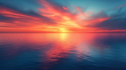 Fototapeta premium Vibrant Sunset over Calm Ocean Waters
