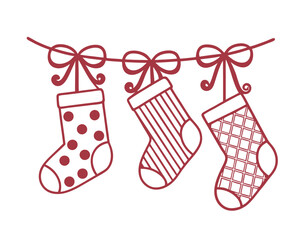 Hanging Socks with Clothespins Line Art Vector Illustration.