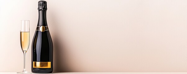 Elegant champagne bottle and glass on a minimalist background, perfect for celebrations and special occasions.