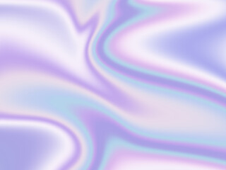 Holographic rainbow foil background with iridescent wavy pattern. Pastel gradient hologram texture with silver pink, blue and purple color gradation.