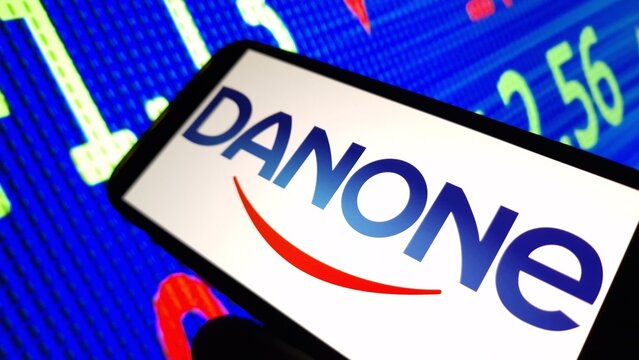 Konskie, Poland - November 19, 2024: Danone company logo displayed on mobile phone