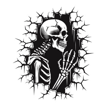 Skeleton on crack hole wall