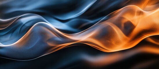 Obraz premium Ethereal Flowing Waves of Blue and Orange Light Creating a Captivating Abstract Background with Fluid Motion and Soft Textures for Artistic Design Projects