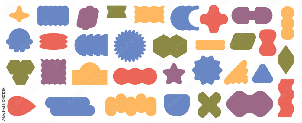 Poster trendy brutalist stickers or sticky notes with copy space. vector in flat style, modern wavy geometr