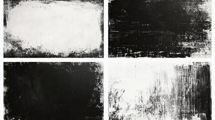 Retro grunge white frames collection, abstract dirty and scratch grain framing.