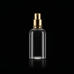 Naklejka premium Elegant Glass Bottle with Golden Cap on Black Background