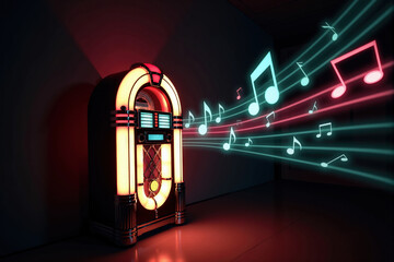 A classic jukebox projecting holographic music into the air