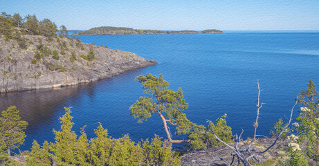 Beautiful blue ocean with a rocky shoreline