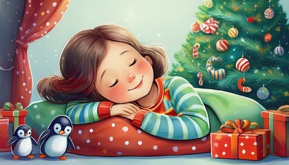 little girl with christmas presents