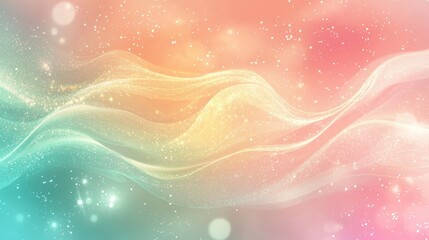 A pastel gradient background transitioning from pale pink to mint green with a soft, glowing finish. Light sparkles and gentle curves add a dreamy, whimsical feel. The design radiates positivity 