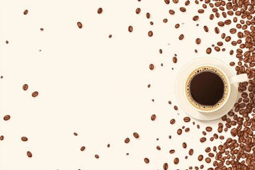 Obraz premium Coffee Mug Surrounded by Coffee Beans on Neutral Background