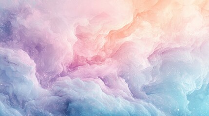 Fototapeta premium A textured pastel background blending lavender, mint, and soft peach tones. Gentle sparkles and swirling patterns create a dreamy and uplifting atmosphere. The subtle beauty evokes calm and 