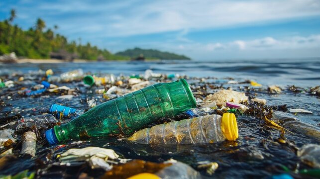 Plastic Waste Pollution on Ocean Shoreline