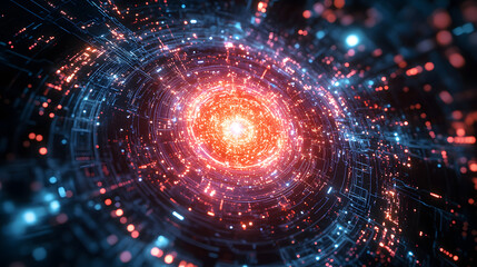 Fototapeta premium Exploring the Depths of Quantum Technology Through an Artistic Representation of Its Core