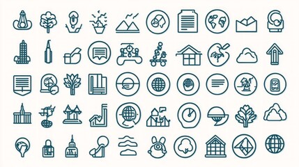 Fototapeta premium Set of 48 outline icons of various environmental, technological, and global themes.