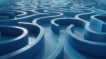 Fototapeta premium Explore this captivating abstract design featuring a blue maze with wavy lines and smooth surfaces, perfect for creative projects and modern background use