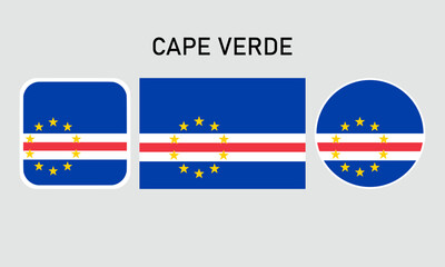 cape verde flag set of icons. A set of flags in square, rectangular and round shapes. Flag icon. Standard colors. Vector illustration.	