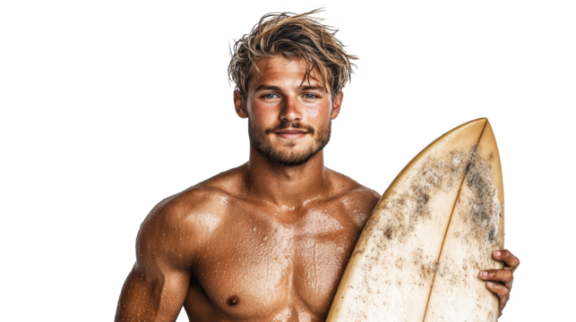 Surfboard and Surfer on Transparent Background - Powered by Adobe