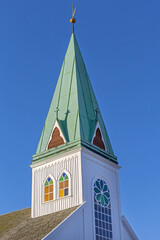 Methodist Church Tower at Ridehusgata Street in Fredrikstad Norway Autumn Day