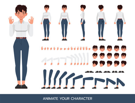 Woman wear white shirt character vector illustration design. Create your own pose.