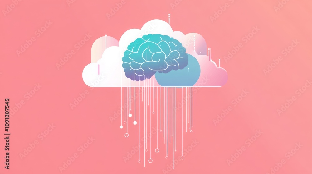 Poster A conceptual illustration shows a stylized brain within a cloud, symbolizing the intersection of technology and intelligence. Soft colors enhance the visual appeal, representing innovation.