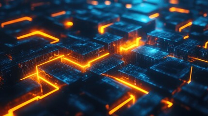 Obraz premium Illuminated 3D Financial Maze with Glowing Pathways and Dynamic Light Effects Representing Strategic Planning and Complex Navigation