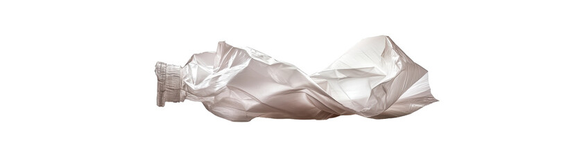 Crumpled plastic bottle symbolizing pollution. transparent background