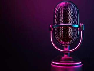 Digital microphone with pixelated sound lines, tech aesthetics, 3D illustration