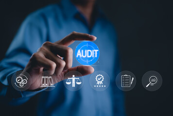 Business Audit Process and Compliance Management Concept. A professional demonstrating audit and...