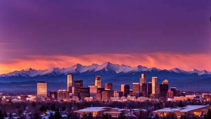 Denver skyline silhouette with the rocky mountains in the background, Ai Generated
