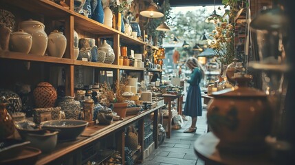 Obraz premium Antique shop interior with pottery and decor items