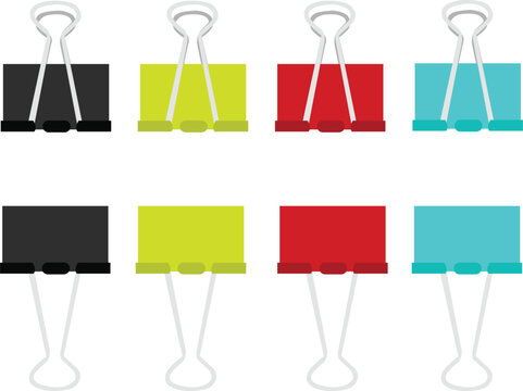 A group of binder clip vector icon illustration. Binder clip for artists cartoon illustration. Binder clip for drawing on white background, painter supply, Art stationary concept.