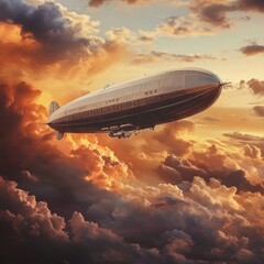 Naklejka premium Vintage Airship Soaring Through Dramatic Skies