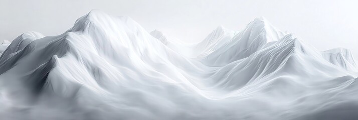 Obraz premium Background Featuring 3D Rendered Outdoor Snowy Mountains with a Clean White Backdrop, Capturing the Essence of Winter and Christmas, Showcasing Advanced Photography Composition, Depth of Field, Ambien