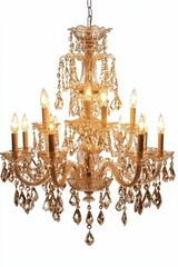 Crystal chandelier, ornate, twelve lights.