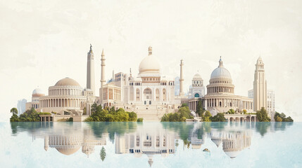 Obraz premium Global Universities Collage of Iconic Buildings and Knowledge Sharing