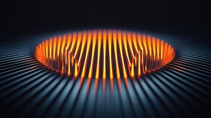 Pulsating audio bars surrounding a central light source, focus energy, 3D illustration