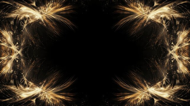 Elegant fireworks border frame with golden accents on a black background, designed for personalized text placement.