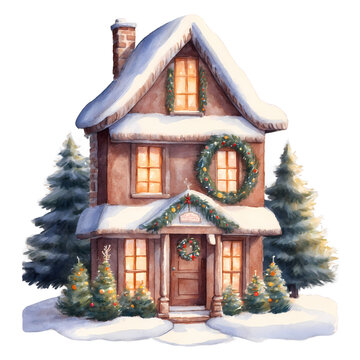 recommend clip art: Christmas House clipart , Watercolor Cozy Winter Cottage Collection , Snowy Cottage
