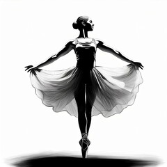 Fototapeta premium silhouette of a ballerina illustration of a black and white charcoal drawing isolated on white background