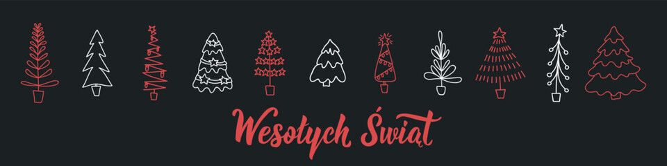 Christmas banner. Translation from Poland - Happy holidays. Holiday lettering. Hand drawn vector illustration. Modern calligraphy.